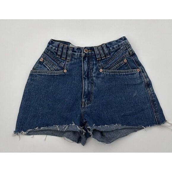 Vintage Rio Girls Size 7 / 25  Denim Shorts High Rise Blue plead accent front - Picture 6 of 7